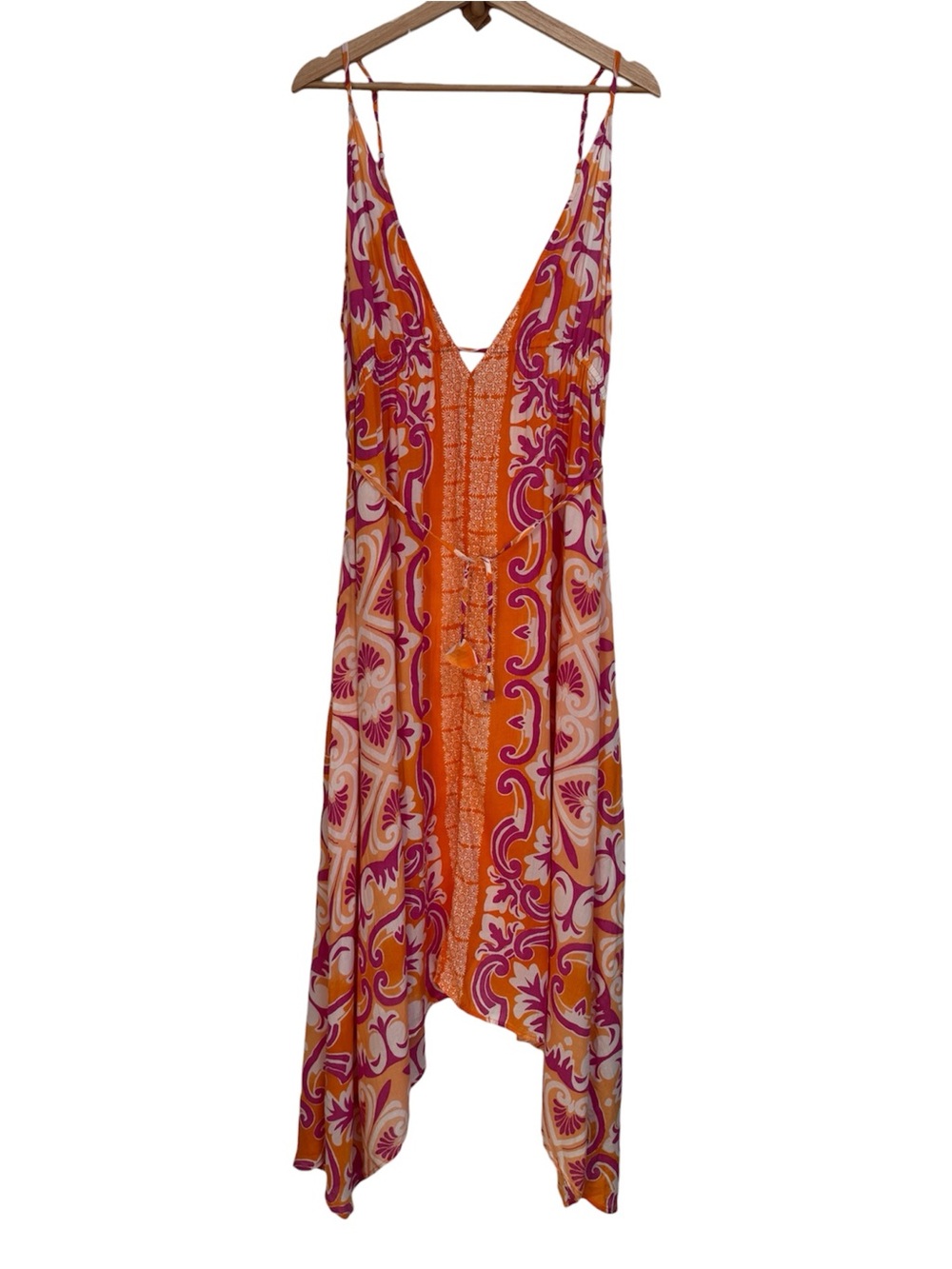 Anthropologie Abstract Midi Cover Up Dress Women Large Boho Beachy Asymmetric